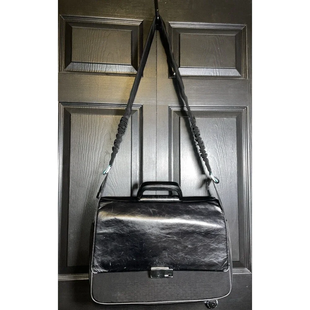 Piquadro ONE057218 Black Nylon Leather Laptop Briefcase Messenger Bag 16.5in EUC